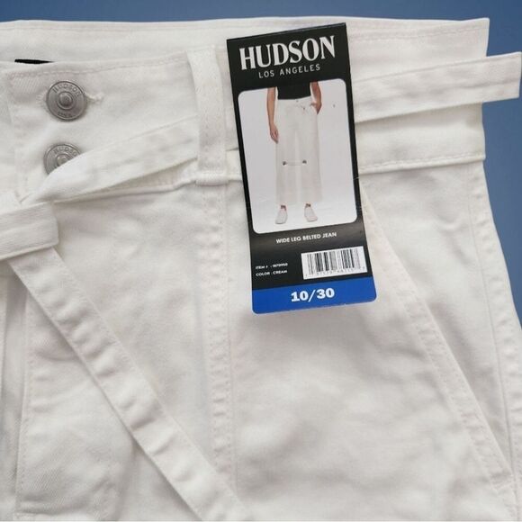 Hudson Jeans Women Wide-Led White Pants Premium Stretch Denim in Trendy Size 10 - Picture 11 of 15